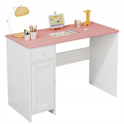 Image de Biurko Białe Z Szufladą I Szafką – Dla Dziewczyny, Różowy Blat, Loft, 110 Cm