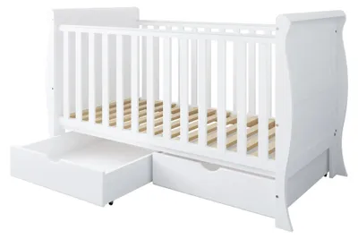 Produktbild von ZEE Weiß Babybett 140x70 cm SCARLET 2in1 mit 2 Schubladen Kinderbett umbaubar Juniorbett höhenverstellbar Holz