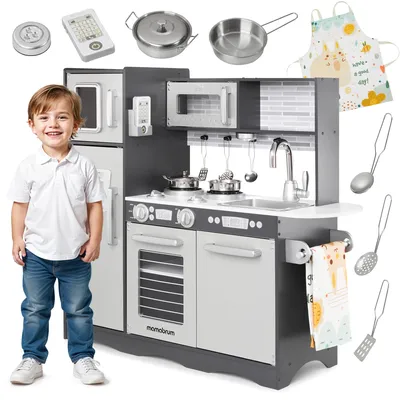 Produktbild von XXL Kinderküche aus Holz mit Backofen, Kühlschrank und LED-Licht, Grau