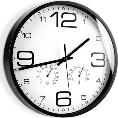 Immagine prodotto di Orologio da parete con termometro e igrometro da appendere alla parete bianco nero 30 cm