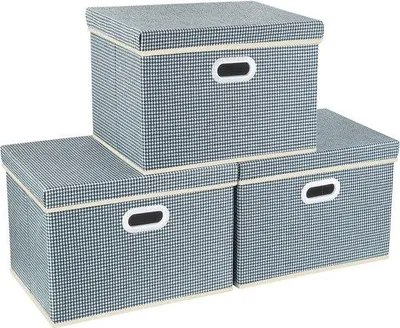 Produktbild von Opvouwbare Organisationsboxen mit Deckel, große Kisten für Kleidung, 3 Stück, blau