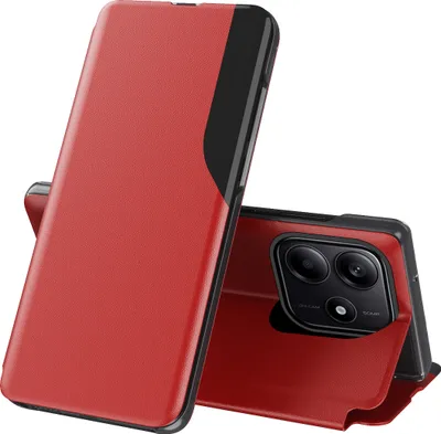 Obrázek produktu pro Flipové pouzdro pro Xiaomi Redmi Note 14 5G,Polyuretankůže pouzdro s okénkem a funkcí stojánku červené