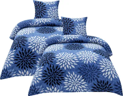 Produktbild von Fleece Bettwäsche Flausch 135x200 80x80cm Kreise Blau: 4tlg.