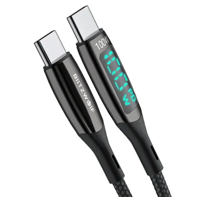 Zdjęcie produktu dla USB-C to USB-C cable BlitzWolf BW-TC23, with display, 100W, 0.9m (black)