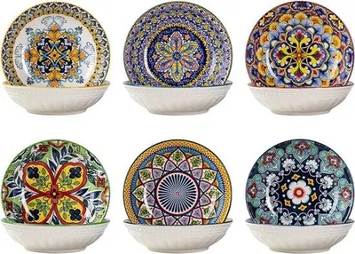 Immagine prodotto di Set di ciotoline per snack in Vetroceramica, stile bohémien, 6 pezzi, 14 cm, colorate