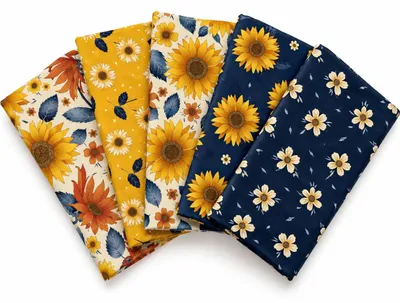 Baumwollstoff Goldene Sonnenblumen, 45x55 cm, Digitaldruck, Bastelstoff
