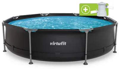Productafbeelding van VirtuFit Ronde Zwembad - Ø305 x 76 cm - Antraciet - Inclusief filterpomp