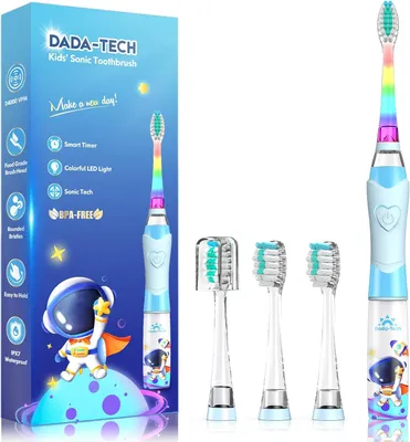 Produktbild von Elektrische Kinderzahnbürste ab 2-12 Jahre mit Regenbogen LED Licht, 24000 Vibrationen, Timer, weiche Borsten, IPX7 wasserdicht