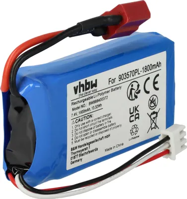 Produktbild von vhbw Akku kompatibel mit T-Stecker AWG16 für Modellbau z.B. Racing Car, Helikopter, Flugzeug (1800mAh, 7,4V, Li-Polymer, 74 x 35 x 18 mm)