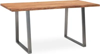 Produktbild von Esszimmertisch 140x80x76 cm Akazie Massivholz / Metall Esstisch Baumkante, Küchentisch Massiv mit Trapezbeinen in Chrom, Holztisch Speisetisch Esszimmer Rechteckig