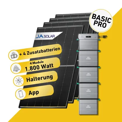 Produktbild von Balkonstrom Balkonkraftwerk 1820W mit Speicher |4xZusatzspeicher |Biberschwanzdachhalterung| 4xSolarmodul | Zendure SolarFlow 800 Pro 2