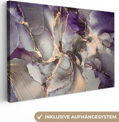 Obrázek produktu pro OneMillionCanvasses® - Plátno - Zlatá - Fialová - Mramor, nástěnná malba, nástěnné dekorace obrazy obývací pokoj, 90x60cm