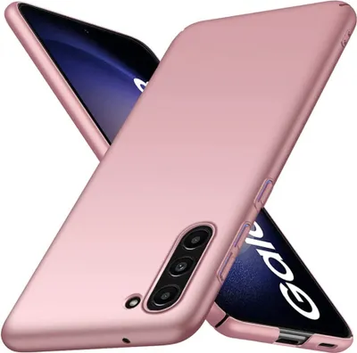 A rose gold phone case is shown diagonally against a white background, with a portion of a phone visible underneath.