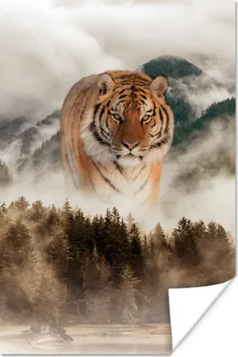 Produktbild von MuchoWow® Poster Tiger - Berge - Bäume 120x180 cm - Kunstposter