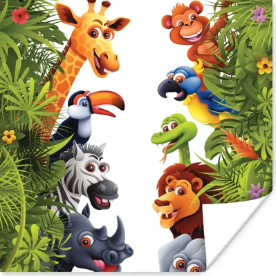 Produktbild von MuchoWow® Poster Dschungel - Tiere - Jungen - Mädchen - Giraffe - Elefant - Kinder 50x50 cm - Wohnzimmerdekoration