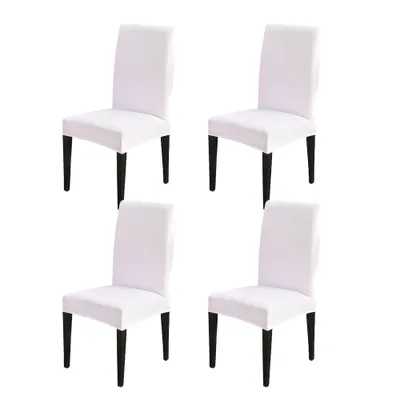 Produktbild von 4er Set Stretch Einfarbig Stuhlhusse, Moderne Elastische Stuhlbezug für Zuhause Küche Hotel, Weiß