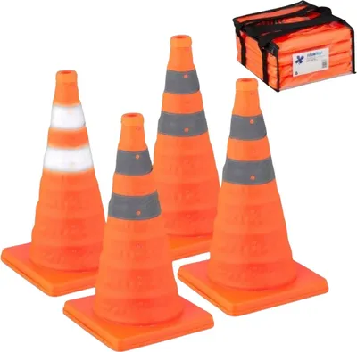 Produktbild von 4er Set Faltbare Leitkegel Verkehrskegel Orange mit Reflexstreifen inkl. Tragetasche