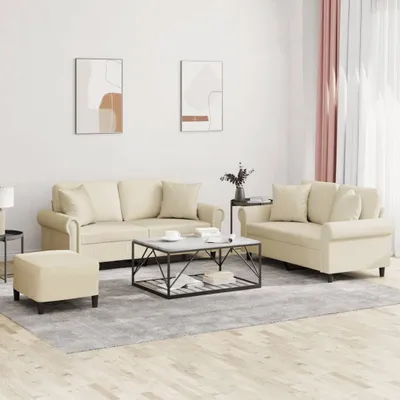 Produktbild von Möbel 3-tlg. Sofagarnitur mit Kissen Creme Kunstleder - Klassische Sofas 3202166
