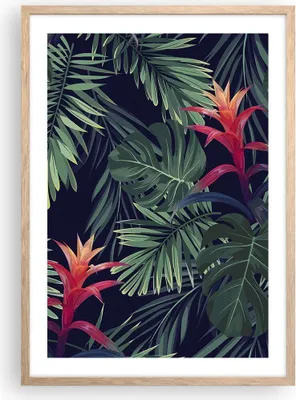 Produktbild von Gerahmtes Poster - Rahmen in heller Eiche - Exotisch Blumen Blätter - 50x70 cm - Wand Bild - Wanddeko - Wandbilder - Wandposter - Bilderrahmen - Bilder - Kunstdruck - Wandbild - P2NPA50x70-4308