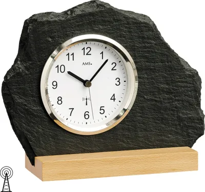 Produktbild von AMS 5114 Tischuhr Funk Holz Buche mit Glas Schiefer Naturschiefer Schieferuhr