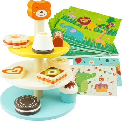 Image de Présentoir en bois pour biscuits et cupcakes pour enfants