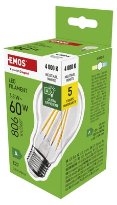Produktbild von EMOS LED Lampe Edison A60, 3,8W Ersatz für 60W Glühbirne, A Klasse Vintage-Birne