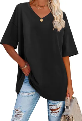 Immagine prodotto di T-shirt oversize da donna con maniche corte e scollo nero taglia M