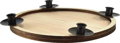 Produktbild von Stabkerzenhalter Holz Tablett Schwarz Natur Ø 33 cm – Elegantes Deko-Highlight für Tischdekoration