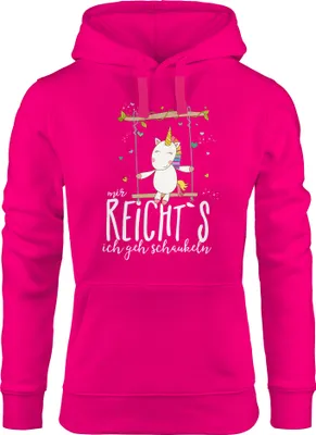 Produktbild von Damen Kapuzen-Pullover Hoodie Einhorn auf Schaukel Mir reicht`s ich geh schaukeln Spruch Moonworks® pink S