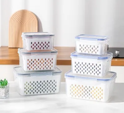 Produktbild von 3er-Pack Obstaufbewahrungsbehälter für den Kühlschrank, luftdichte Lebensmittelbehälter mit herausnehmbarem Siebeinsatz, Aufbewahrungsboxen für Obst