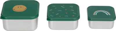 Produktbild von Lässig Snackbox Edelstahl 3 Stück Happy Rascals, Smile grün