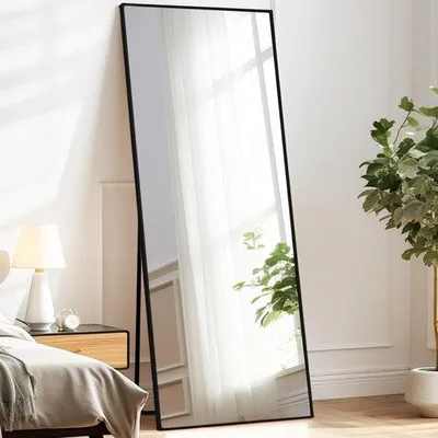 Produktbild von Große Wandspiegel 180x76cm mit schwarzem Aluminiumrahmen, Wandmontage, Leinwandspiegel für Wohnzimmer und Schlafzimmer