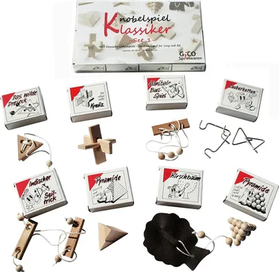 Produktbild von GICO Knobelspiel Klassiker Set 1 - 8 Geduldspiele in Geschenkverpackung - 2180