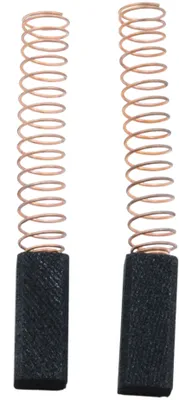 Two carbon brushes with copper springs, isolated on a white background.
