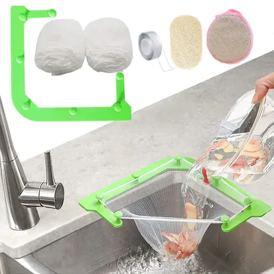 Immagine prodotto di Setaccio triangolare verde in PP per scarico del lavello, con 100 sacchetti filtranti