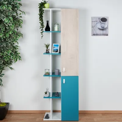 Produktbild von Jugendzimmer - Schrank Aalst 19, Farbe: Eiche / Weiß / Blau - Abmessungen: 190 x 60 x 40 cm (H x B x T)
