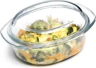 Produktbild von Famanu ovale Glasbratpfanne mit Deckel - 1,6 L backofenfeste Auflaufform für kleine Gerichte