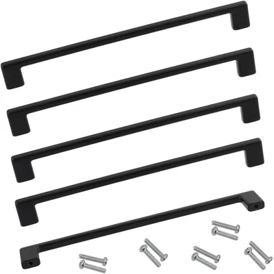 5 Möbelgriffe Schwarz, Lochabstand 192 mm, Metall