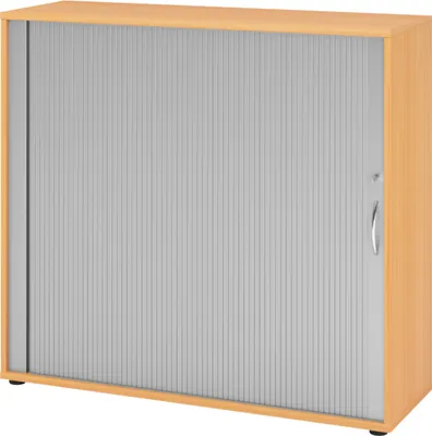 Produktbild von bümö Rollladenschrank office - 3 Ordnerhöhen - Nachbildung: Buche/Silber, Griff: Bogengriff (Metall)
