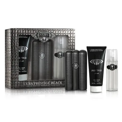Produktbild von Cuba Prestige Black Fragrance for Men Gift Set - 3.0oz Eau De Toilette Spray, 3.4oz Aftershave, 6.8oz Shower Gel