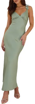 Immagine prodotto di Abito estivo Phicia, in raso, con spalline sottili, scollatura a V, abito midi da donna