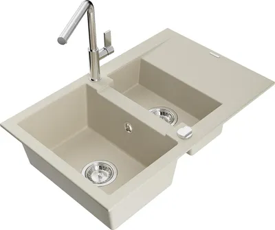 Immagine prodotto di Mexen Gaspar lavello in granito 1,5 vasche con gocciolatoio e miscelatore cucina Flora, beige - 6507-69-670401-00
