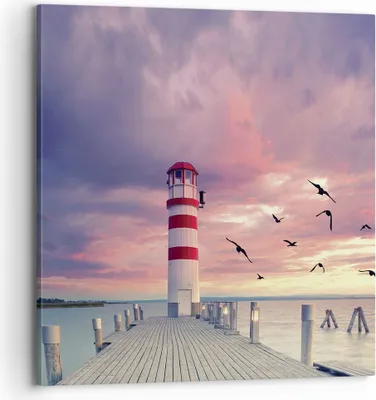 Produktbild von Bild auf Leinwand - Leinwandbild - Einteilig - Laterne Meer Küste - 70x70cm - Wand Bild - Wanddeko - Wandbilder - Leinwanddruck - Bilder - Wanddekoration - Leinwand bilder - Wandbild - AC70x70-4978