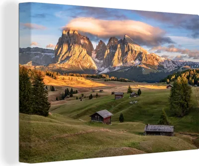 Produktbild von OneMillionCanvasses® - Leinwandbilder - 150x100 cm, Wolken hängen über den Bergen der Dolomiten, Wandbilder Kunstdruck Wanddekoration