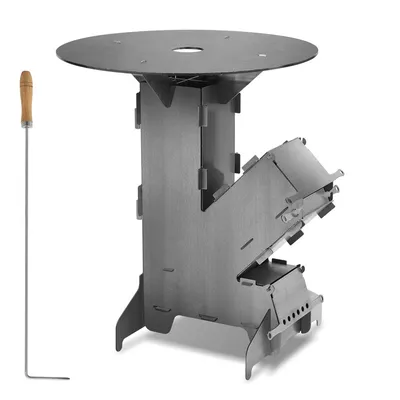 Produktbild von Jopassy Raketenofen Raketenofen mit Feuerstellen-Poker Feuerplatte 50cm für Camping Dutch Oven Campingkocher Rocket Stove Grillen Hobo Holzofen