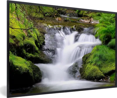 Produktbild von MuchoWow® Gerahmtes Poster Wasser - Natur - Wasserfall 90x60 cm - Poster mit Schwarzem Bilderrahmen Wandposter Rahmen Foto Bilder - Fotorahmen - Foto-Plakat