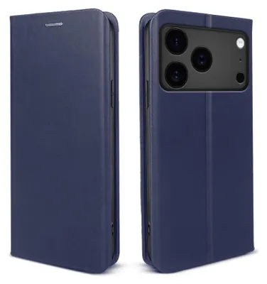 Produktbild von Handyhülle für Apple iPhone 17 Pro Echtleder Flip Cover Hülle Case Kartenfach RFID Schutz Farbe: Blau