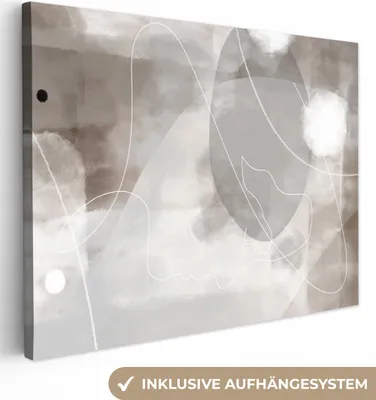 Produktbild von MuchoWow® - Leinwandbilder - Farbe - Grau - Strichzeichnung - Abstrakt, Wandbild, Wanddeko Bilder Wohnzimmer, 40x30 cm