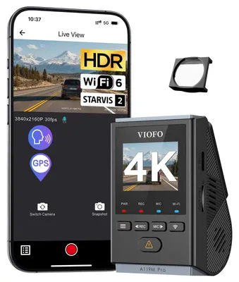 Imagen del producto de Cámara de tablero 4K a 30 fotogramas por segundo, con Wi-Fi 6, HDR, visión nocturna 2.0, filtro CPL y color