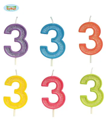 Immagine prodotto di Candela glitterata numero 3 - Decorazione per compleanni